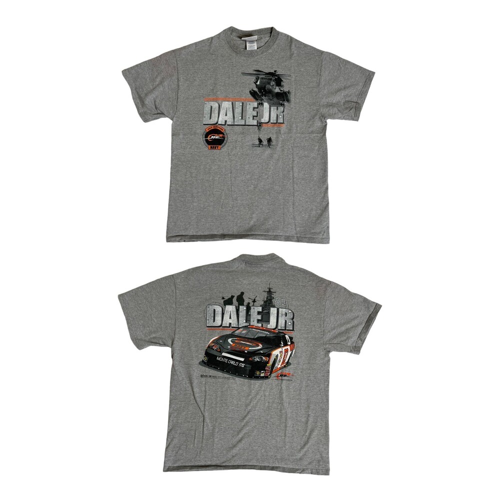 Vintage Dale Earnhardt Jr Nascar T-Shirt Size Large Navy Military Gray Y2K